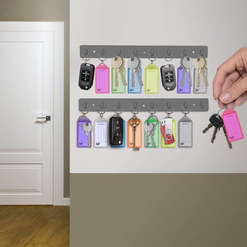 Acrimet Key Tag Rack w/ 8 Keyring Tags (Self-Adhesive Key Storage Rack) (2 Pack) (Assorted Color) - Image 4